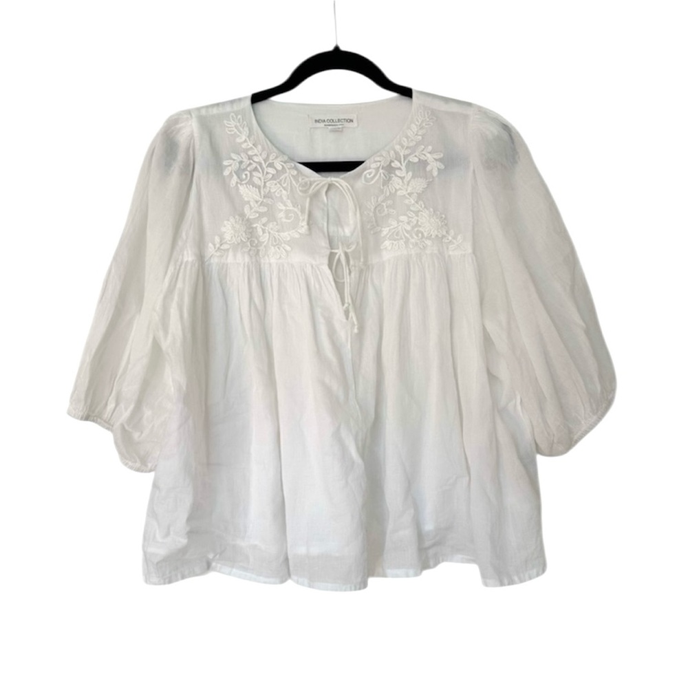 India Collection Emerson Fry Organic Cotton Embroidered Tie Front Top Womens - Picture 3 of 14